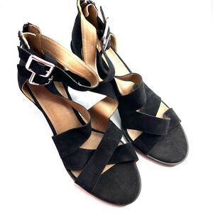 $5/$25 BP Nordstrom Black Suede Leather Strappy Zipper Back Open Toe Sandal 10